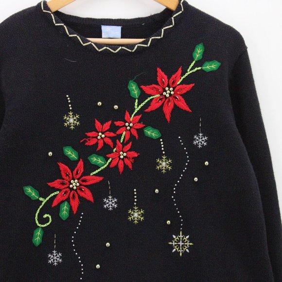 Holiday Editions Christmas Sweater Women Black Pullover Knit Long Sleeve Size XL - Picture 2 of 9